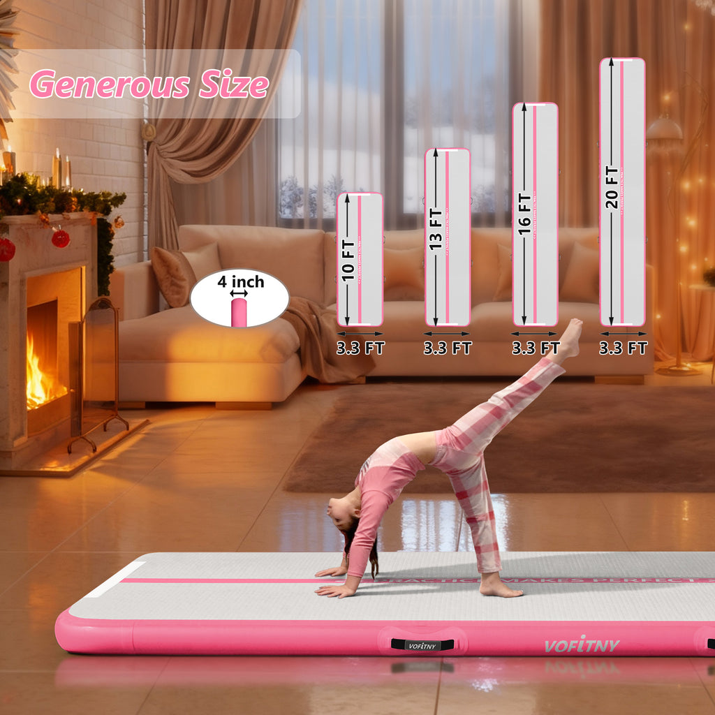 VOFiTNY All Purpose Gymnastics Mat 6.6/10/13/16/20 ft Sturdy Inflatable Tumble Track for Home/Gym