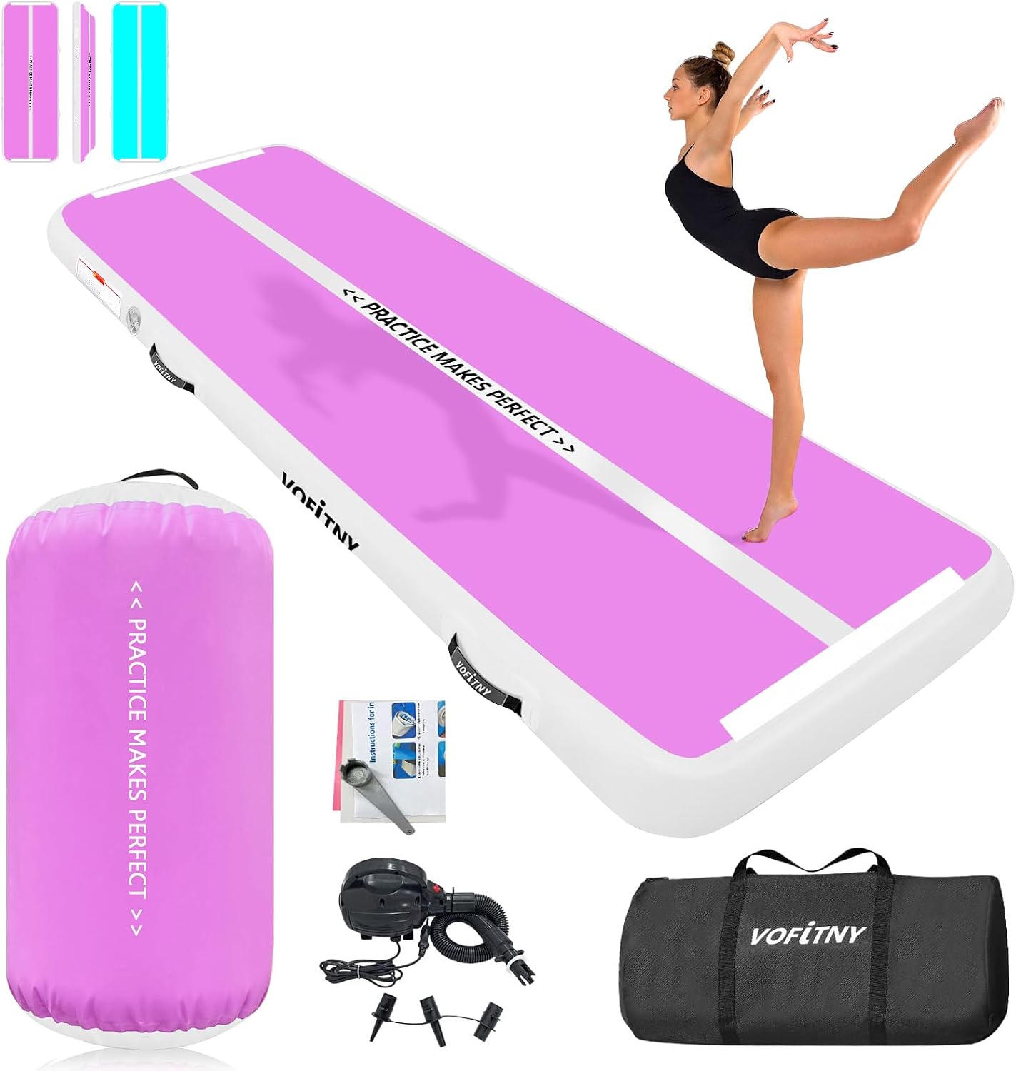 VOFiTNY Premium Gymnastics Air Mat & Roller Set(with Pump) - Orchid Glow