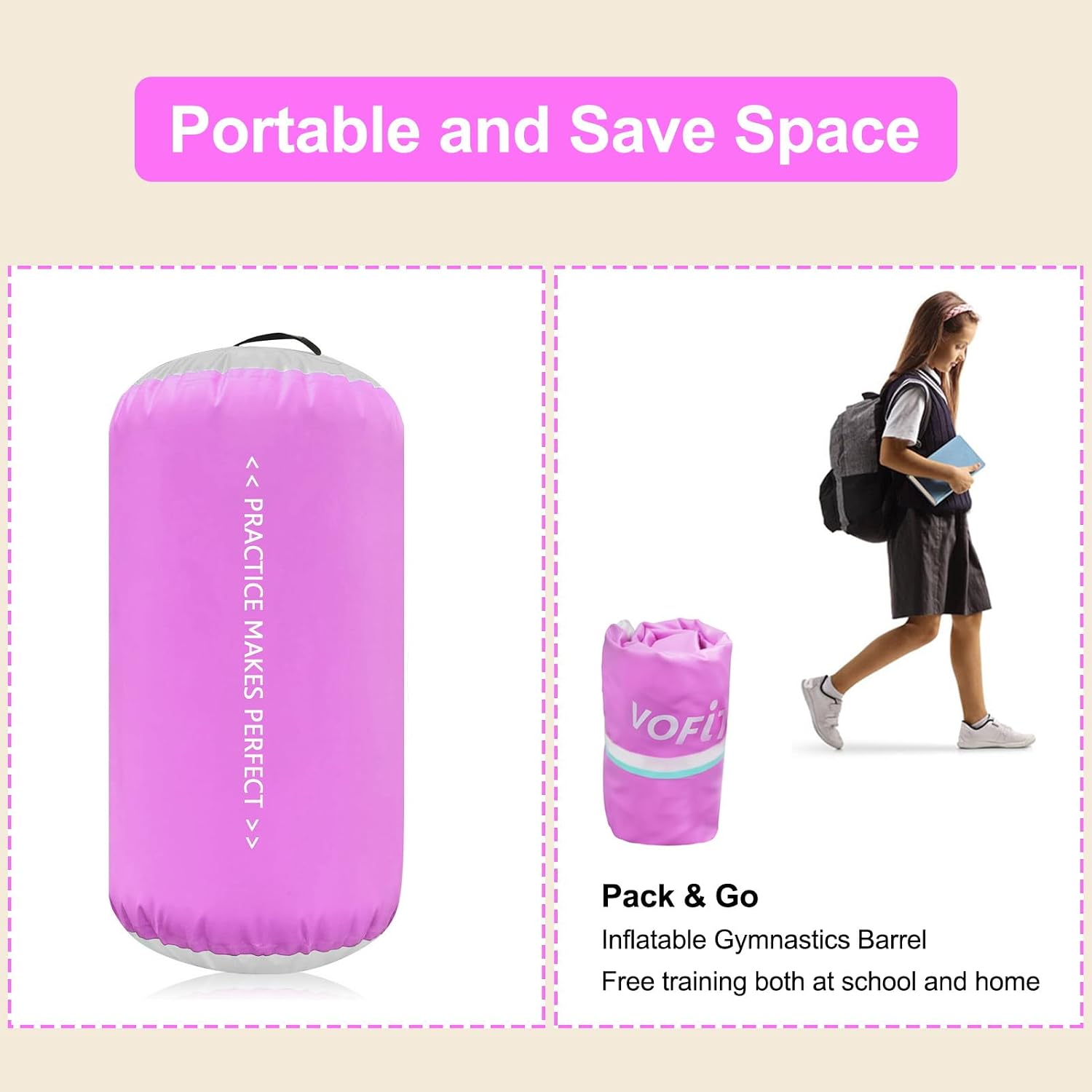 VOFiTNY Premium Gymnastics Air Mat & Roller Set(with Pump) - Orchid Glow
