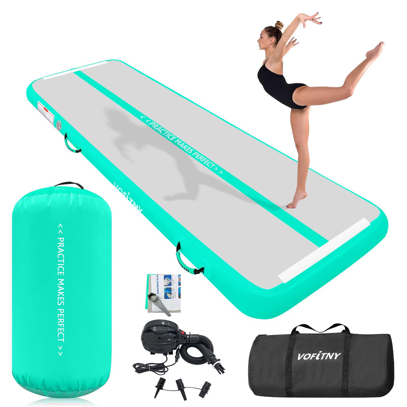 VOFiTNY Premium Gymnastics Air Mat & Roller Set(with Pump) - Mint Glow