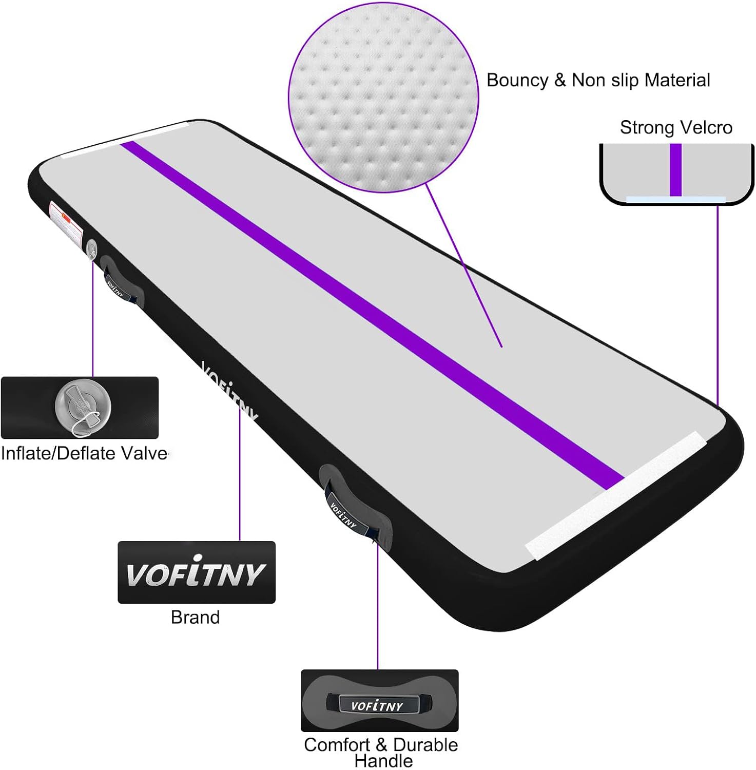 VOFiTNY Premium Gymnastics Air Mat & Roller Set(with Pump) - Royal Violet