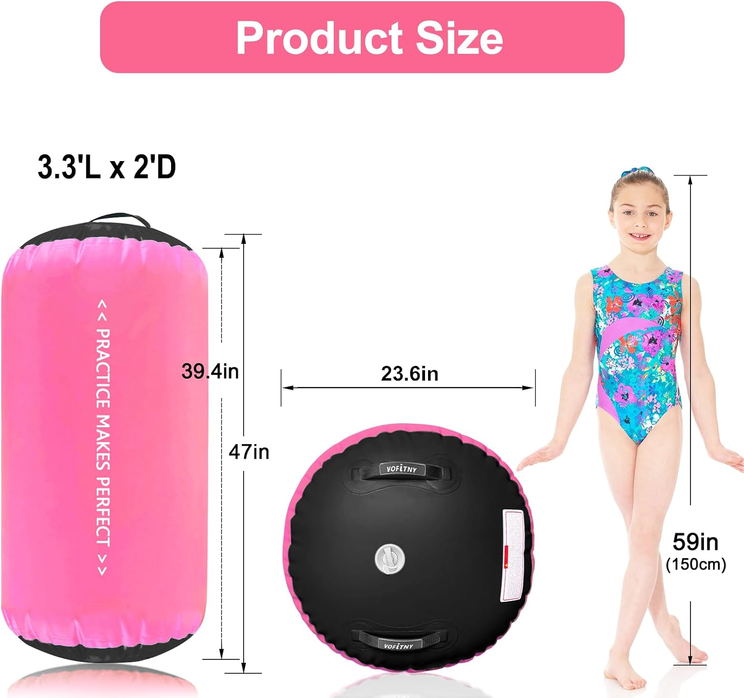 VOFiTNY Premium Gymnastics Air Mat & Roller Set(with Pump) - Midnight Rose