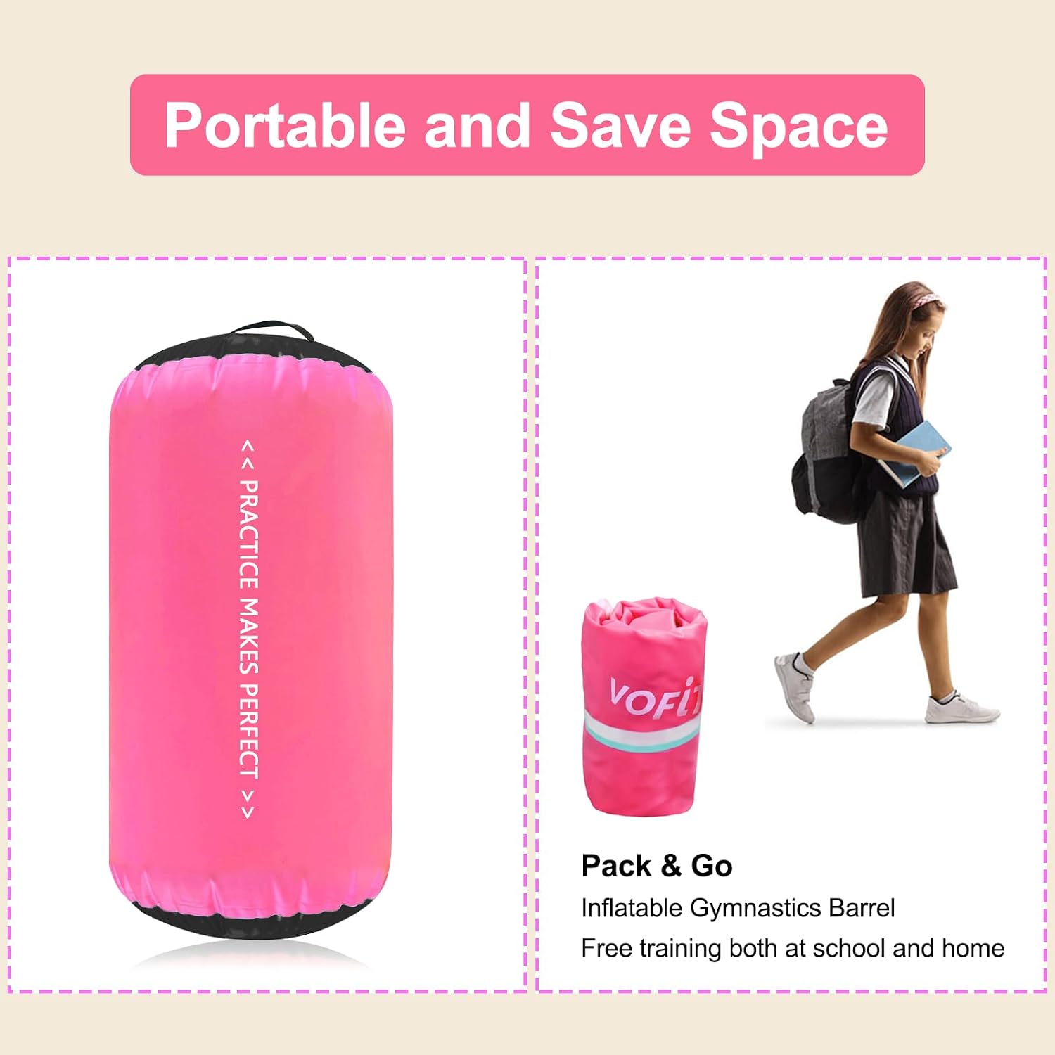 VOFiTNY Premium Gymnastics Air Mat & Roller Set(with Pump) - Midnight Rose
