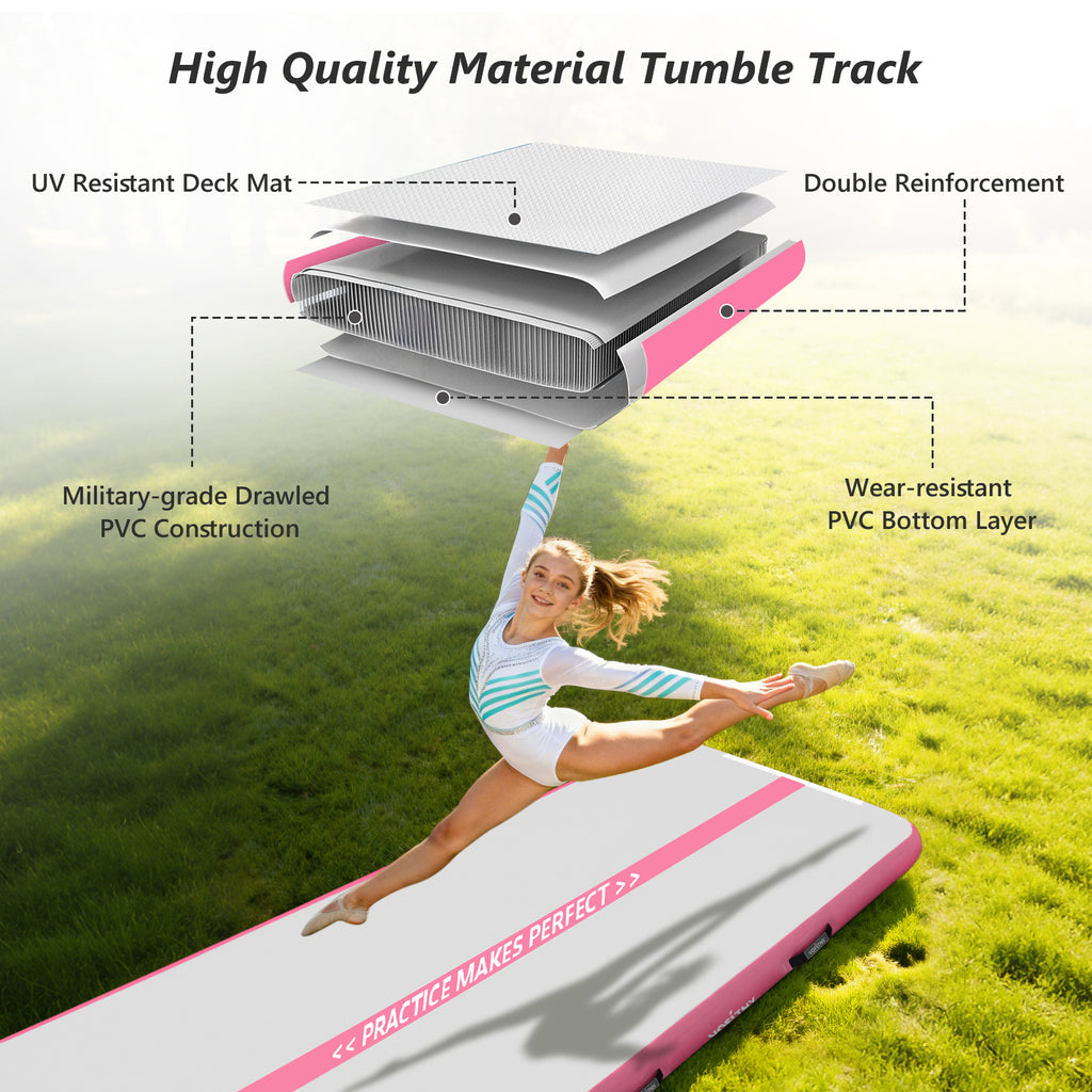 VOFiTNY All Purpose Gymnastics Mat 6.6/10/13/16/20 ft Sturdy Inflatable Tumble Track for Home/Gym